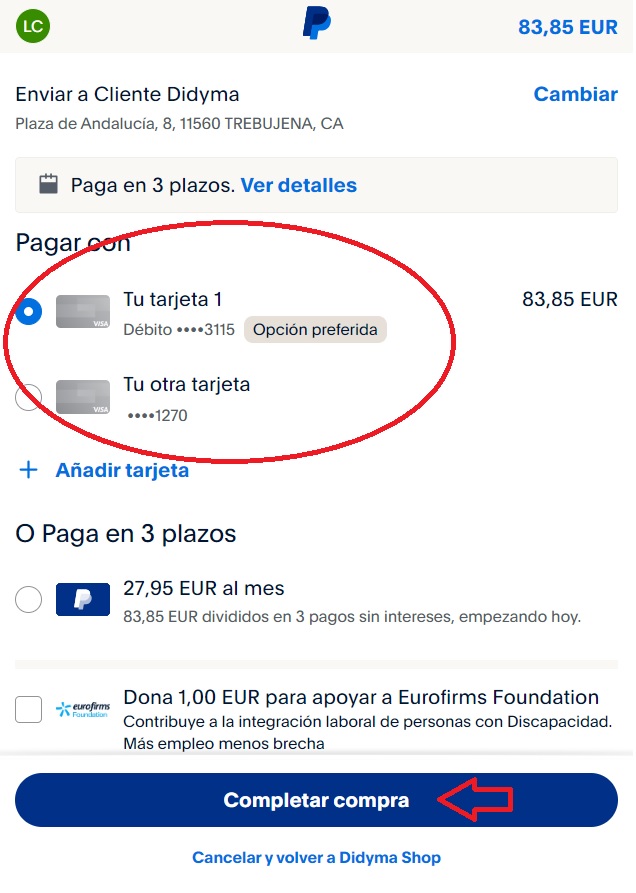 Confirmación de compra de PayPal